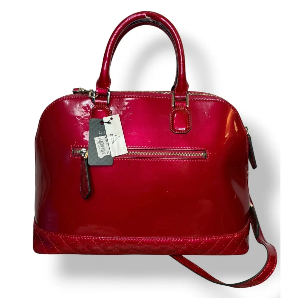 Guess Korry Dome Satchel Bag Glossy Fuchsia Pink Faux Leather NEW Read